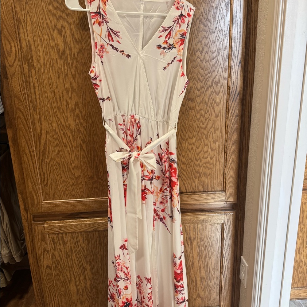 Floral Sleeveless Maxi Dress - Cream and Pink